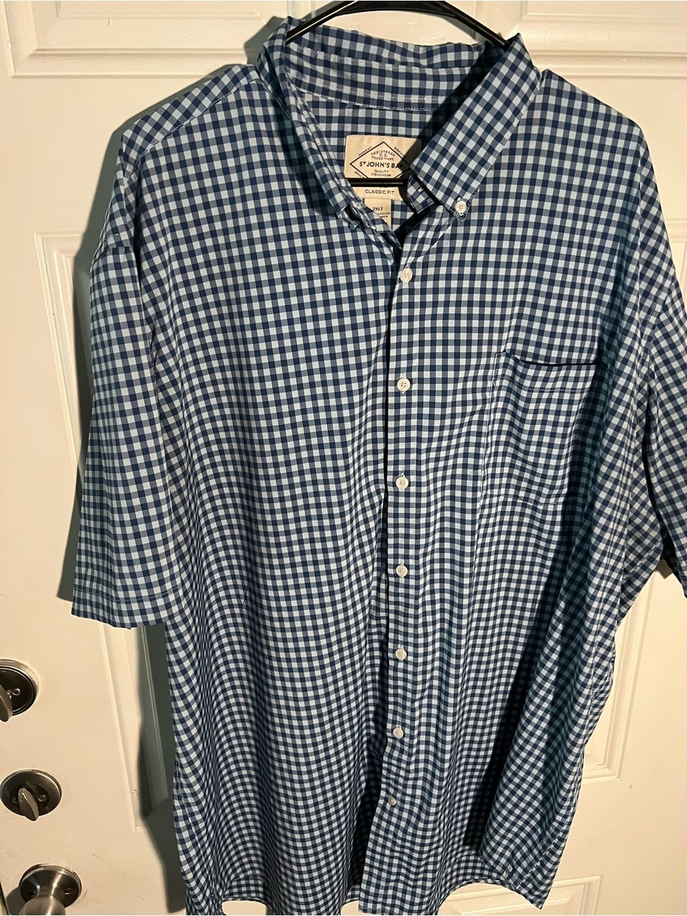 St. John's Bay Navy and White Gingham Short-Sleeve Button-Down Shirt